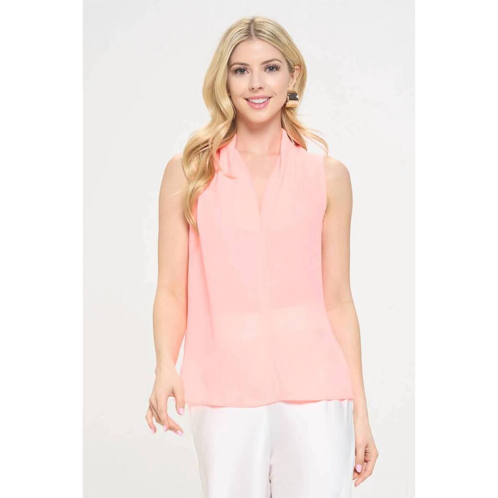 NEW RENEE C drape neckline solid v neck top in peach